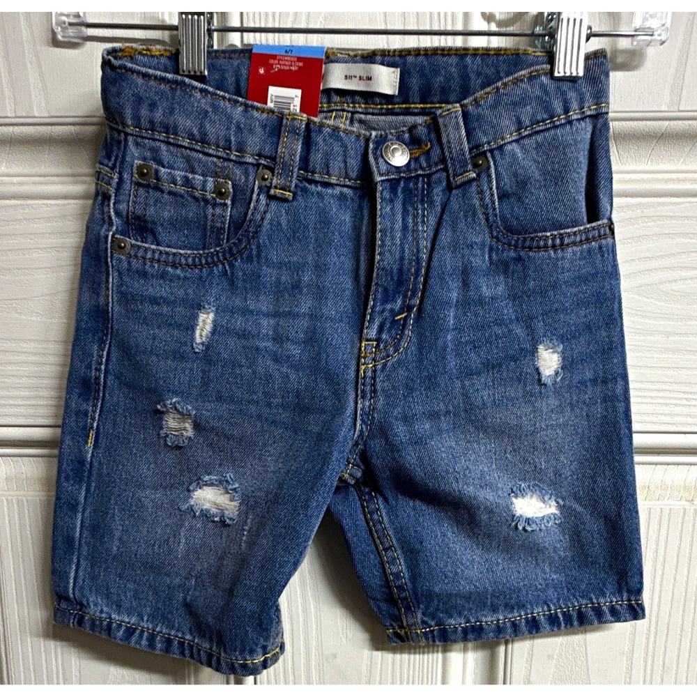Levi's Boys 511 Slim Denim Shorts Blue 6/7 Adjustable Waist Pockets